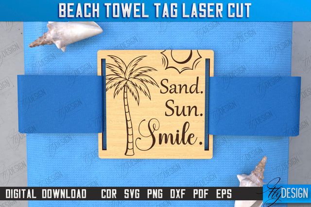 Beach Towel Tag Laser Cut | Summer Tag | Towel Wood Tag | CNC File SVG Fly Design 