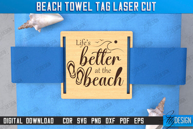 Beach Towel Tag Laser Cut | Summer Tag | Towel Wood Tag | CNC File SVG Fly Design 