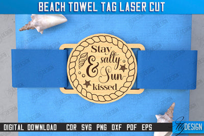 Beach Towel Tag Laser Cut | Summer Tag | Towel Wood Tag | CNC File SVG Fly Design 