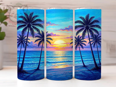Beach Tropical Sunset Ocean 20oz Tumbler Wrap, Tropical Sunset, Digital Painting, Ocean Scene, Single Canvas, 20oz Tumbler Wrap, Sublimation PNG Sublimation Lara' s Designs 