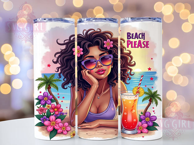 Beach Tumbler, Black Girl Summer, 20oz PNG, Tropical Design, Sublimation Art, Digital Download, Fun Drinkware Sublimation SvggirlplusArt 