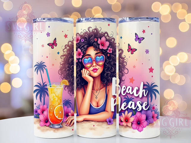 Beach Tumbler, Black Girl Summer, 20oz PNG, Tropical Design, Sublimation Art, Digital Download, Fun Drinkware Sublimation SvggirlplusArt 