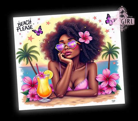Beach Tumbler, Black Girl Summer, 20oz PNG, Tropical Design, Sublimation Art, Digital Download, Fun Drinkware Sublimation SvggirlplusArt 
