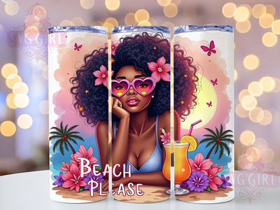 Beach Tumbler, Black Girl Summer, 20oz PNG, Tropical Design, Sublimation Art, Digital Download, Fun Drinkware Sublimation SvggirlplusArt 