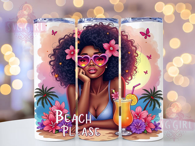 Beach Tumbler, Black Girl Summer, 20oz PNG, Tropical Design, Sublimation Art, Digital Download, Fun Drinkware Sublimation SvggirlplusArt 