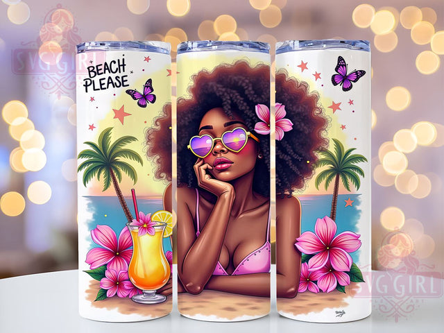 Beach Tumbler, Black Girl Summer, 20oz PNG, Tropical Design, Sublimation Art, Digital Download, Fun Drinkware Sublimation SvggirlplusArt 