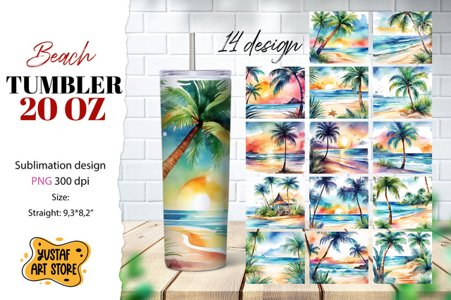 Beach tumbler Bundle. Summer tumbler sublimation design Sublimation Yustaf Art Store 