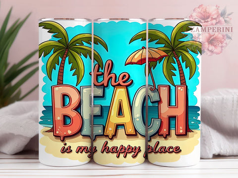 Beach Tumbler Design, Happy Place Tumbler, Inflated Beach Design, 20oz Tumbler Wrap, Sublimation Design, Summer Vibes Tumbler, Coastal Tumbler Wrap, Beach Life Art Sublimation Li Zamperini 