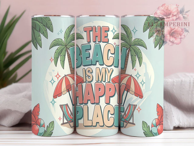 Beach Tumbler Design, Happy Place Tumbler, Inflated Beach Design, 20oz Tumbler Wrap, Sublimation Design, Summer Vibes Tumbler, Coastal Tumbler Wrap, Beach Life Art Sublimation Li Zamperini 