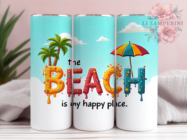 Beach Tumbler Design, Happy Place Tumbler, Inflated Beach Design, 20oz Tumbler Wrap, Sublimation Design, Summer Vibes Tumbler, Coastal Tumbler Wrap, Beach Life Art Sublimation Li Zamperini 