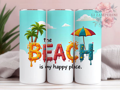 Beach Tumbler Design, Happy Place Tumbler, Inflated Beach Design, 20oz Tumbler Wrap, Sublimation Design, Summer Vibes Tumbler, Coastal Tumbler Wrap, Beach Life Art Sublimation Li Zamperini 