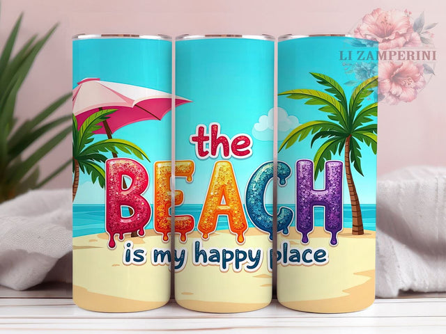 Beach Tumbler Design, Happy Place Tumbler, Inflated Beach Design, 20oz Tumbler Wrap, Sublimation Design, Summer Vibes Tumbler, Coastal Tumbler Wrap, Beach Life Art Sublimation Li Zamperini 