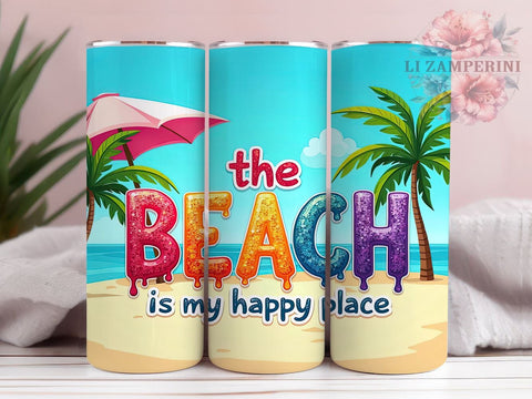 Beach Tumbler Design, Happy Place Tumbler, Inflated Beach Design, 20oz Tumbler Wrap, Sublimation Design, Summer Vibes Tumbler, Coastal Tumbler Wrap, Beach Life Art Sublimation Li Zamperini 