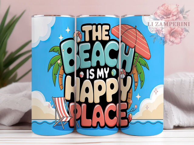 Beach Tumbler Design, Happy Place Tumbler, Inflated Beach Design, 20oz Tumbler Wrap, Sublimation Design, Summer Vibes Tumbler, Coastal Tumbler Wrap, Beach Life Art Sublimation Li Zamperini 