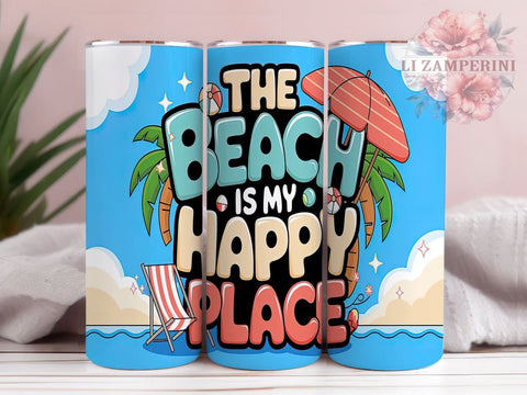 Beach Tumbler Design, Happy Place Tumbler, Inflated Beach Design, 20oz Tumbler Wrap, Sublimation Design, Summer Vibes Tumbler, Coastal Tumbler Wrap, Beach Life Art Sublimation Li Zamperini 