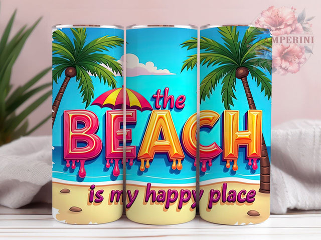 Beach Tumbler Design, Happy Place Tumbler, Inflated Beach Design, 20oz Tumbler Wrap, Sublimation Design, Summer Vibes Tumbler, Coastal Tumbler Wrap, Beach Life Art Sublimation Li Zamperini 