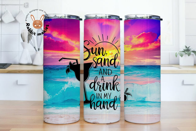 Beach Tumbler Sublimation Design, 20 oz Skinny Tumbler Wrap Sunset, Summer Sublimation Tumbler Design Sublimation Rabbitmakies 