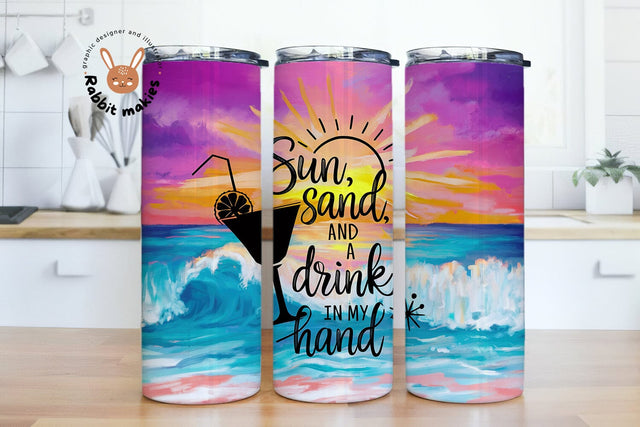 Beach Tumbler Sublimation Design, 20 oz Skinny Tumbler Wrap Sunset, Summer Sublimation Tumbler Design Sublimation Rabbitmakies 