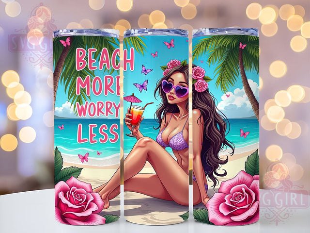 Beach Tumbler, Summer Design, 20oz PNG, Sublimation Art, Relaxation Quote, Fun Drinkware, Tropical Vibes Sublimation SvggirlplusArt 