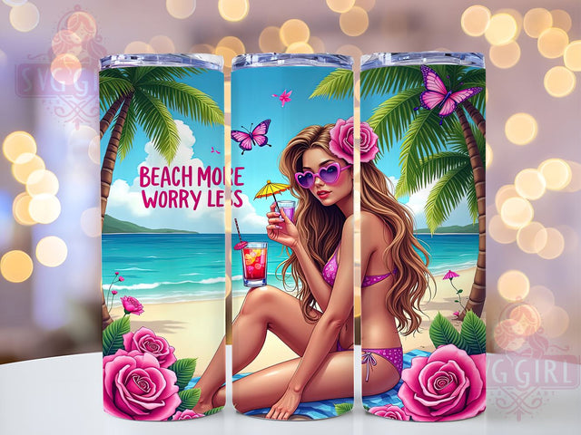 Beach Tumbler, Summer Design, 20oz PNG, Sublimation Art, Relaxation Quote, Fun Drinkware, Tropical Vibes Sublimation SvggirlplusArt 