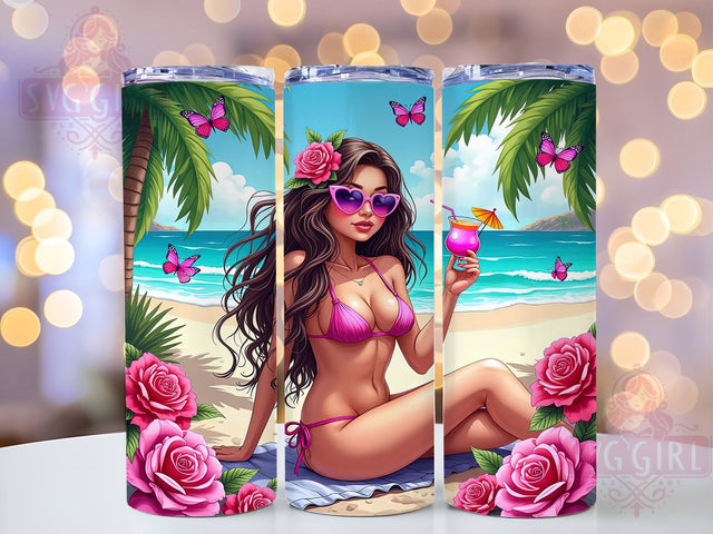 Beach Tumbler, Summer Design, 20oz PNG, Sublimation Art, Relaxation Quote, Fun Drinkware, Tropical Vibes Sublimation SvggirlplusArt 