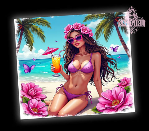 Beach Tumbler, Summer Design, 20oz PNG, Sublimation Art, Relaxation Quote, Fun Drinkware, Tropical Vibes Sublimation SvggirlplusArt 