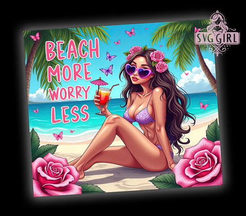 Beach Tumbler, Summer Design, 20oz PNG, Sublimation Art, Relaxation Quote, Fun Drinkware, Tropical Vibes Sublimation SvggirlplusArt 