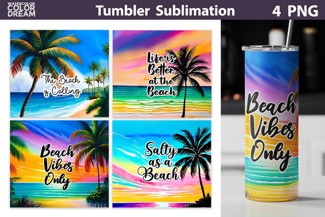 Beach Tumbler Wrap | Beach Quote Tumbler Sublimation Sublimation WatercolorColorDream 