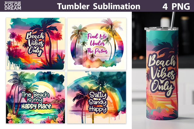 Beach Tumbler Wrap | Beach Quote Tumbler Sublimation Sublimation WatercolorColorDream 