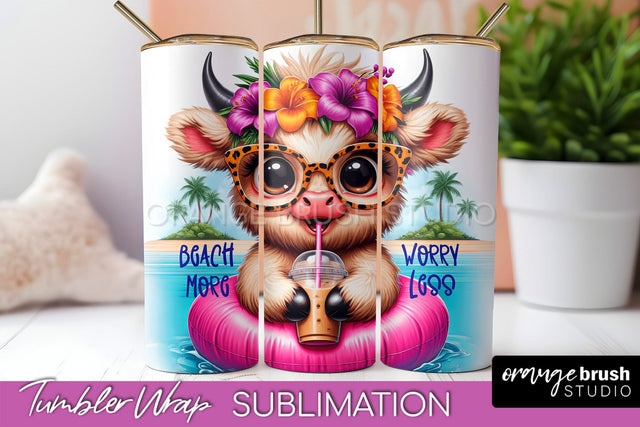Beach Tumbler Wrap - Highland Cow Summer Tumbler Sublimation Sublimation OrangeBrushStudio 