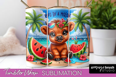 Beach Tumbler Wrap - Highland Cow Summer Tumbler Sublimation Sublimation OrangeBrushStudio 