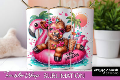Beach Tumbler Wrap - Highland Cow Summer Tumbler Sublimation Sublimation OrangeBrushStudio 