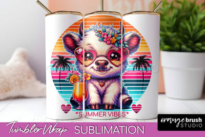 Beach Tumbler Wrap - Highland Cow Summer Tumbler Sublimation Sublimation OrangeBrushStudio 