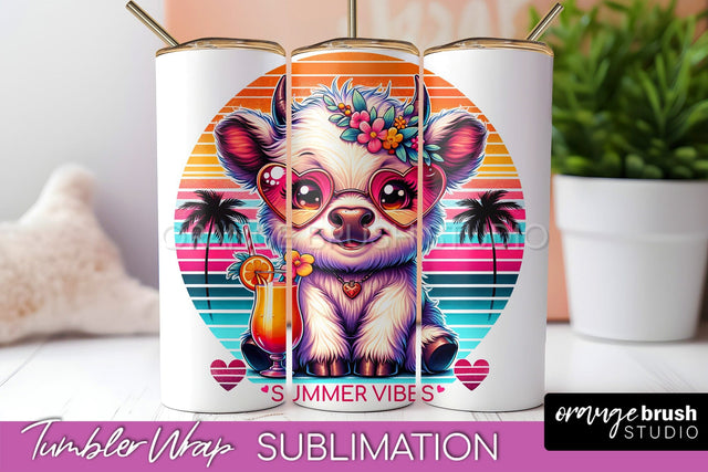 Beach Tumbler Wrap - Highland Cow Summer Tumbler Sublimation Sublimation OrangeBrushStudio 