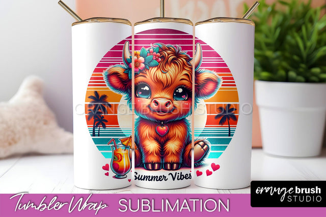 Beach Tumbler Wrap - Highland Cow Summer Tumbler Sublimation Sublimation OrangeBrushStudio 
