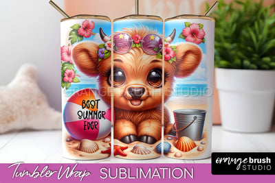 Beach Tumbler Wrap - Highland Cow Summer Tumbler Sublimation Sublimation OrangeBrushStudio 