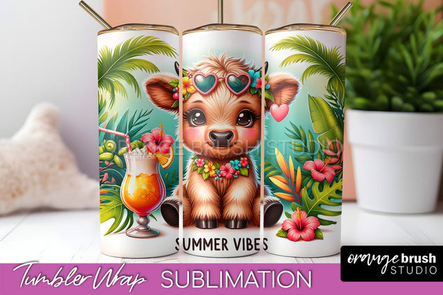 Beach Tumbler Wrap - Highland Cow Summer Tumbler Sublimation Sublimation OrangeBrushStudio 