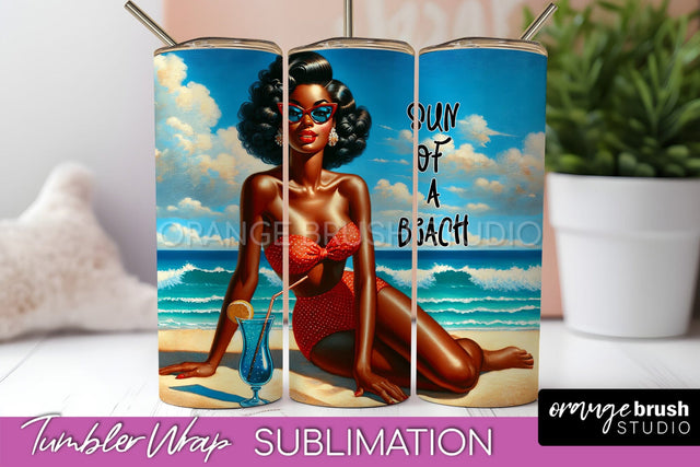 Beach Tumbler Wrap - Sarcastic Pin-up Girl Sublimation Sublimation OrangeBrushStudio 