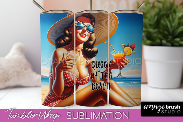 Beach Tumbler Wrap - Sarcastic Pin-up Girl Sublimation Sublimation OrangeBrushStudio 