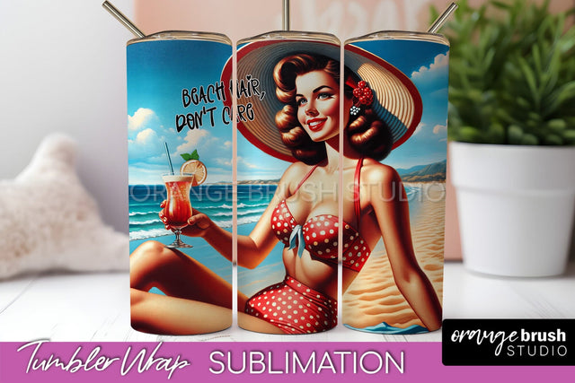 Beach Tumbler Wrap - Sarcastic Pin-up Girl Sublimation Sublimation OrangeBrushStudio 