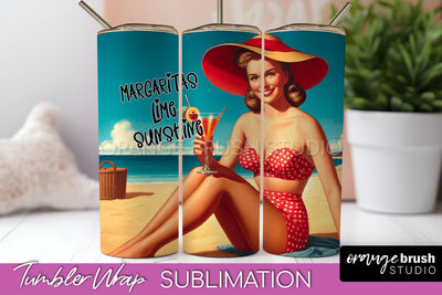 Beach Tumbler Wrap - Sarcastic Pin-up Girl Sublimation Sublimation OrangeBrushStudio 