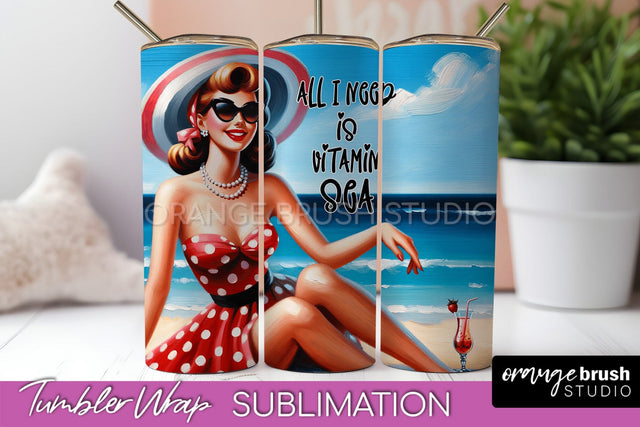 Beach Tumbler Wrap - Sarcastic Pin-up Girl Sublimation Sublimation OrangeBrushStudio 