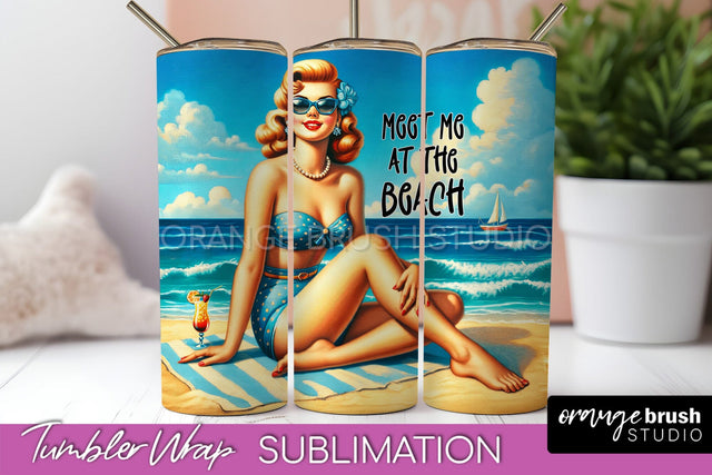 Beach Tumbler Wrap - Sarcastic Pin-up Girl Sublimation Sublimation OrangeBrushStudio 