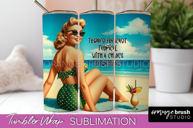 Beach Tumbler Wrap - Sarcastic Pin-up Girl Sublimation Sublimation OrangeBrushStudio 