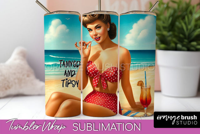 Beach Tumbler Wrap - Sarcastic Pin-up Girl Sublimation Sublimation OrangeBrushStudio 