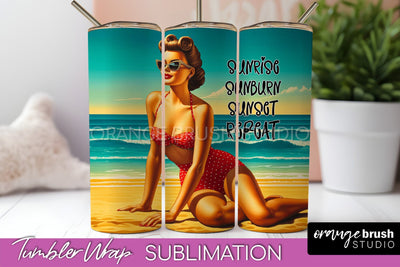Beach Tumbler Wrap - Sarcastic Pin-up Girl Sublimation Sublimation OrangeBrushStudio 