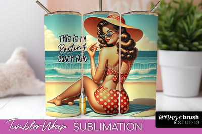 Beach Tumbler Wrap - Sarcastic Pin-up Girl Sublimation Sublimation OrangeBrushStudio 