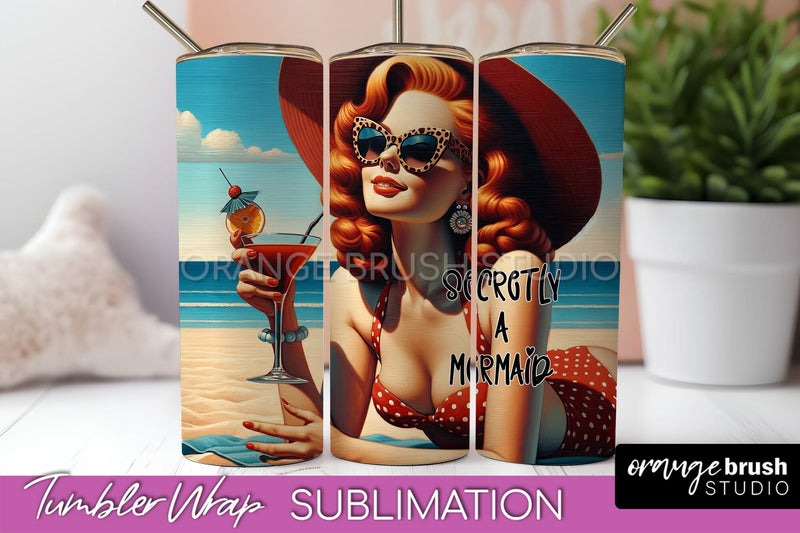 Beach Tumbler Wrap - Sarcastic Pin-up Girl Sublimation Sublimation OrangeBrushStudio 