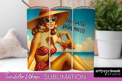 Beach Tumbler Wrap - Sarcastic Pin-up Girl Sublimation Sublimation OrangeBrushStudio 