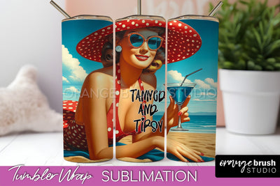 Beach Tumbler Wrap - Sarcastic Pin-up Girl Sublimation Sublimation OrangeBrushStudio 